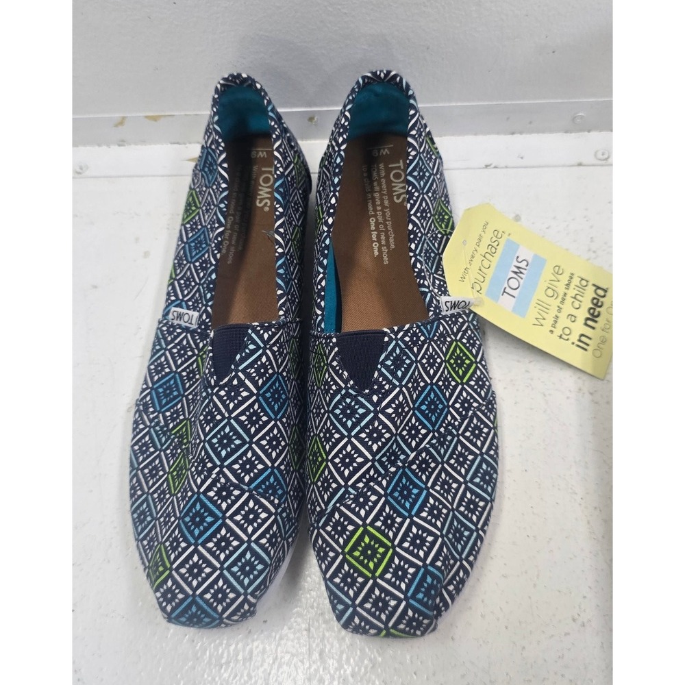 TOMS Women's Classic Alpargata Slip On Flats US 9 Navy Vintage Tile Geometric
